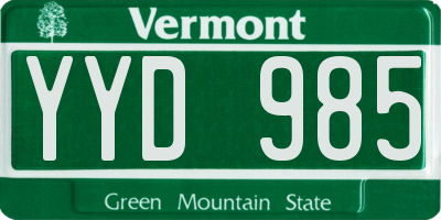 VT license plate YYD985