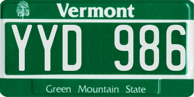 VT license plate YYD986