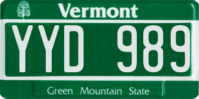 VT license plate YYD989