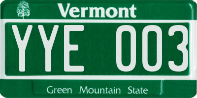 VT license plate YYE003