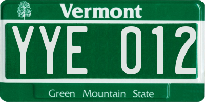 VT license plate YYE012
