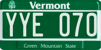 VT license plate YYE070