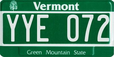 VT license plate YYE072