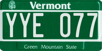 VT license plate YYE077