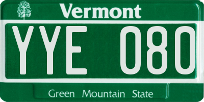 VT license plate YYE080