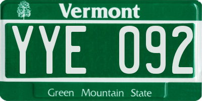 VT license plate YYE092