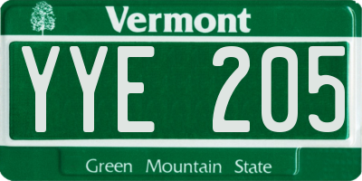VT license plate YYE205