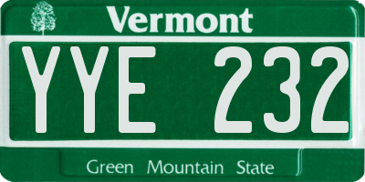 VT license plate YYE232