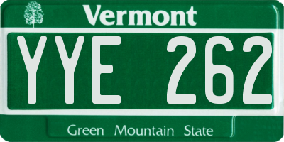 VT license plate YYE262