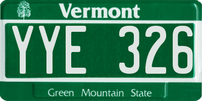 VT license plate YYE326