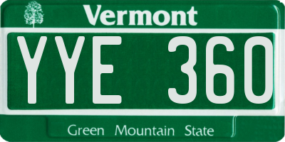 VT license plate YYE360