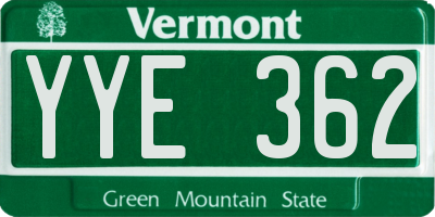 VT license plate YYE362