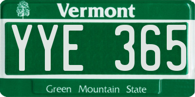 VT license plate YYE365