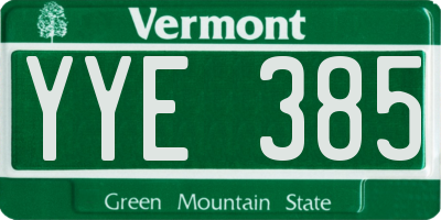 VT license plate YYE385