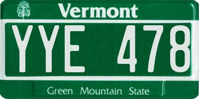 VT license plate YYE478