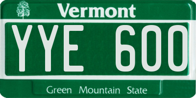 VT license plate YYE600