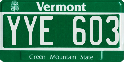 VT license plate YYE603