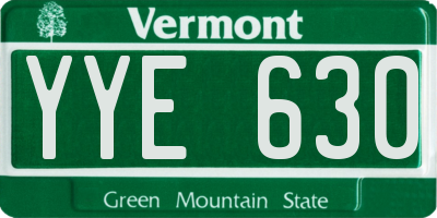 VT license plate YYE630