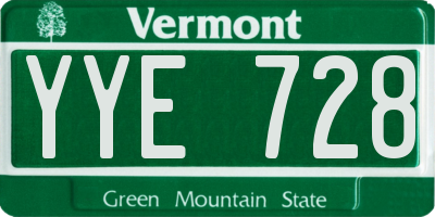 VT license plate YYE728