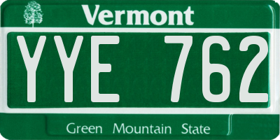VT license plate YYE762