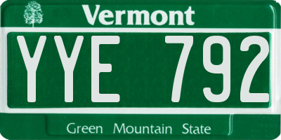 VT license plate YYE792
