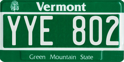 VT license plate YYE802