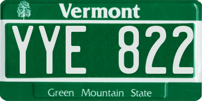 VT license plate YYE822