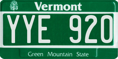 VT license plate YYE920