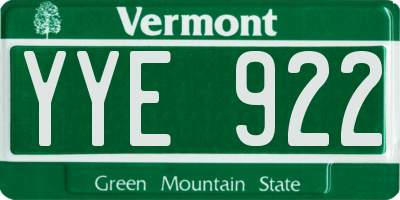 VT license plate YYE922