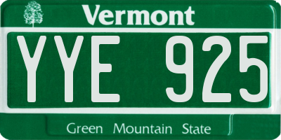 VT license plate YYE925