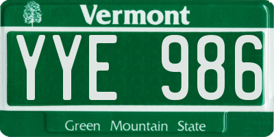 VT license plate YYE986