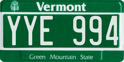 VT license plate YYE994