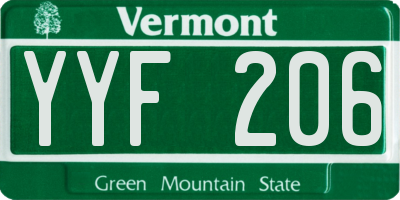 VT license plate YYF206