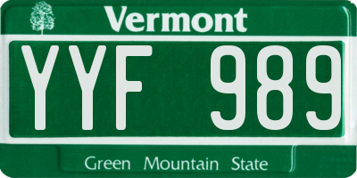 VT license plate YYF989