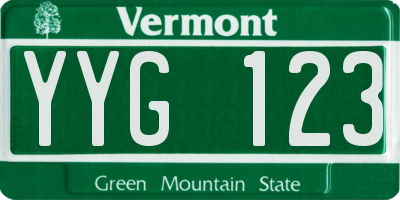 VT license plate YYG123
