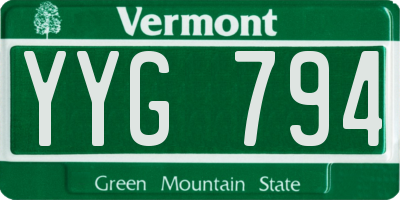 VT license plate YYG794