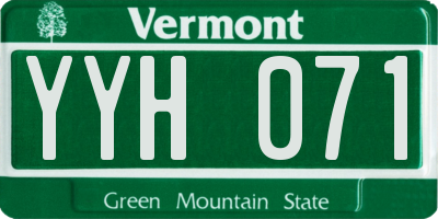 VT license plate YYH071