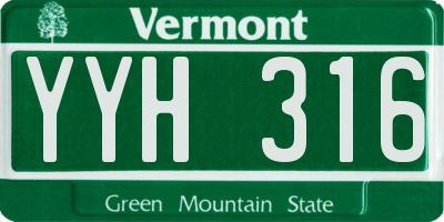 VT license plate YYH316