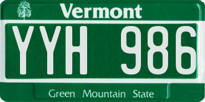 VT license plate YYH986
