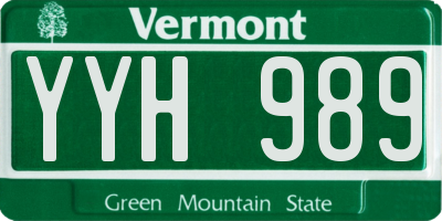 VT license plate YYH989