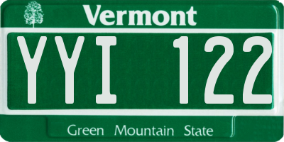 VT license plate YYI122