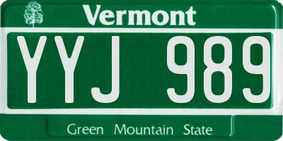 VT license plate YYJ989