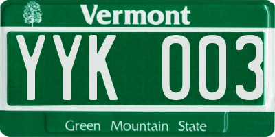 VT license plate YYK003