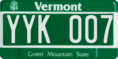 VT license plate YYK007