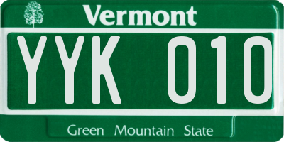 VT license plate YYK010