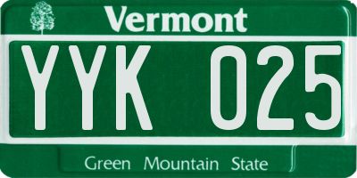 VT license plate YYK025