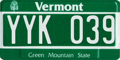 VT license plate YYK039