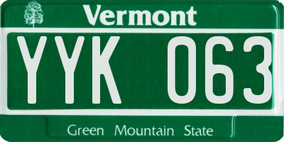 VT license plate YYK063