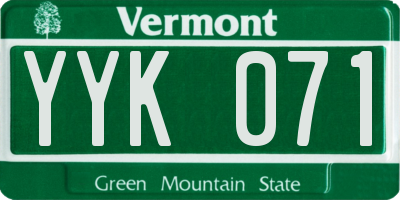 VT license plate YYK071