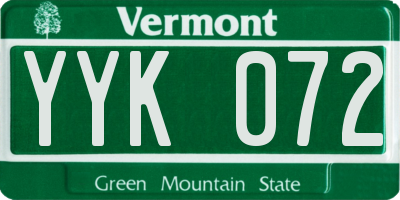 VT license plate YYK072